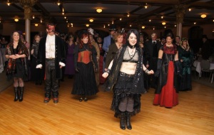 Celeste leads the Steampunk dance lessons. Photo by Brenda Havens.